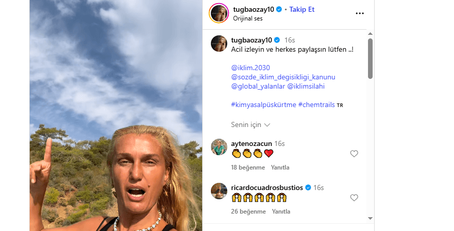 Ünlü model Tuğba Özay: “Bunlar bulut değil, kimyasal püskürtme."