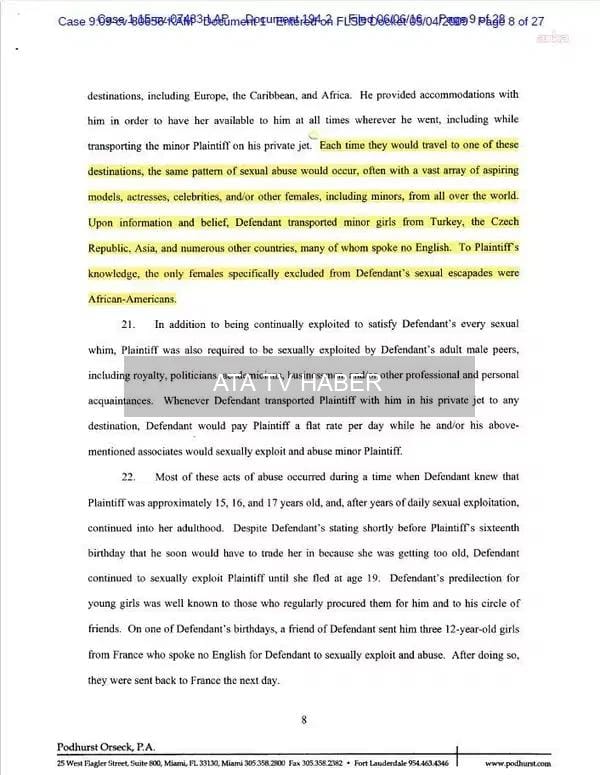 Jeffrey Epstein dosyalarının bir kısmı kamuoyuna açıldı