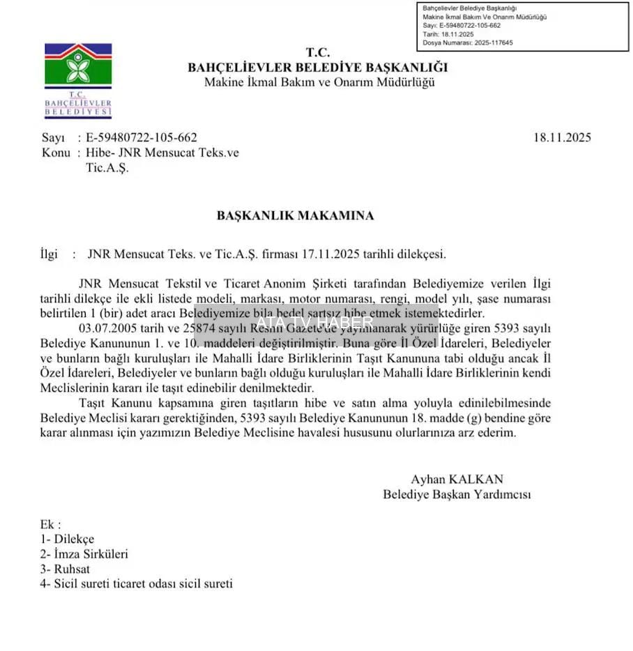 Bahçelievler Belediyesi Meclisinde Oybirliğiyle Kabul Edilen Hibe ve Bakanlık Desteği