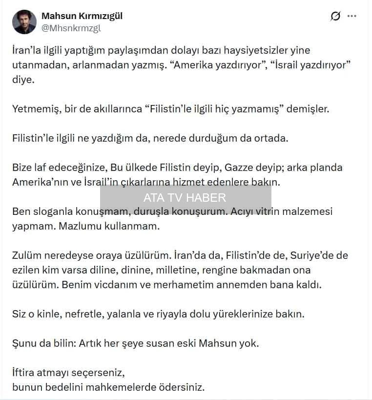 Mahsun Kırmızıgül'ün İran Protestolarına İlişkin Paylaşımı ve Sonrasında Yaşanan Tepkiler