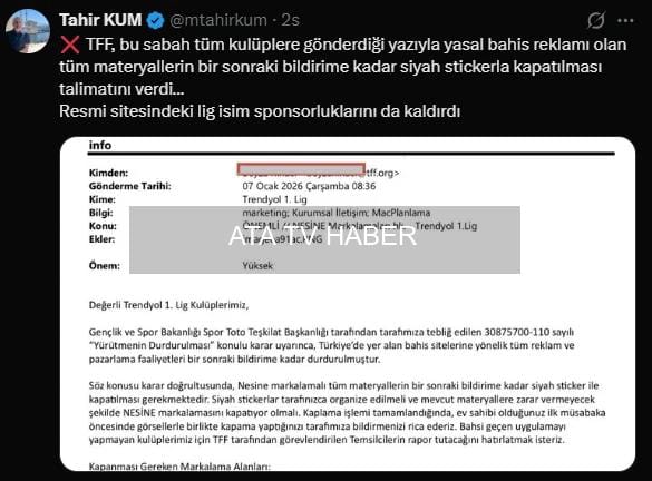 TFF’den Kulüplere Resmi Bildiri: Statlardaki Yasal Bahis Reklamlarına Siyah Bant Talimatı
