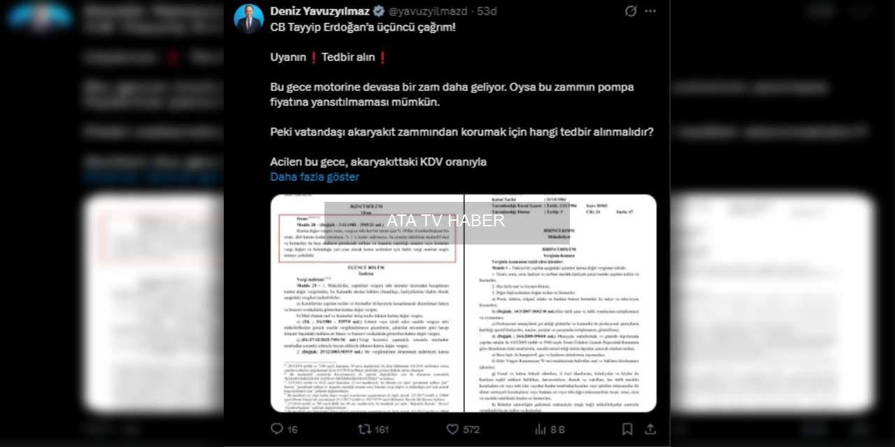 Motorine Dev Zam Geliyor: CHP'den KDV İndirimi Çağrısı ve Cumhurbaşkanı'na Üçüncü Uyarı