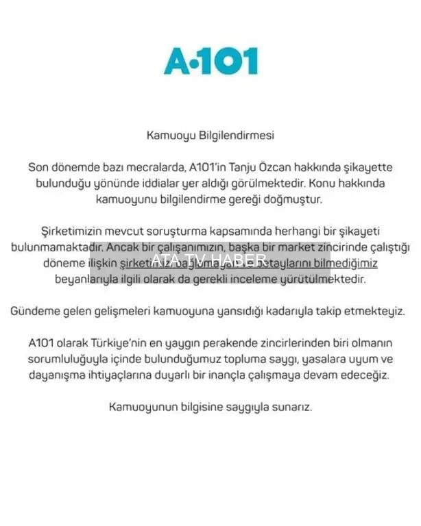 A101'den Tanju Özcan Soruşturmasına İlişkin Açıklama