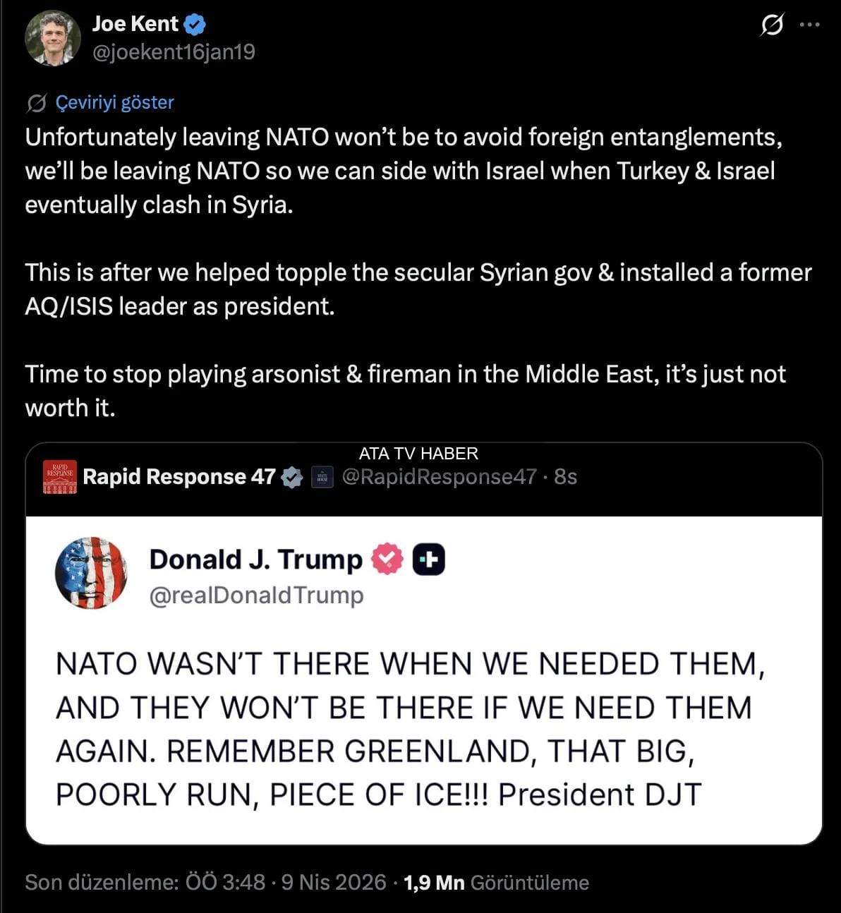 Eski Yetkili Joe Kent’ten NATO ve Ortadoğu Politikası Üzerine Sert Sözler