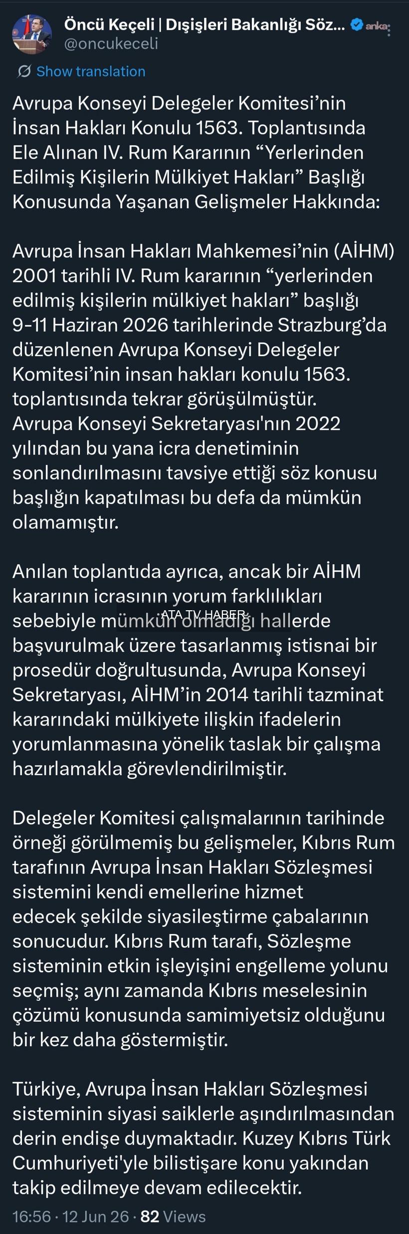 Dışişleri Bakanlığı Sözcüsü Açıklaması