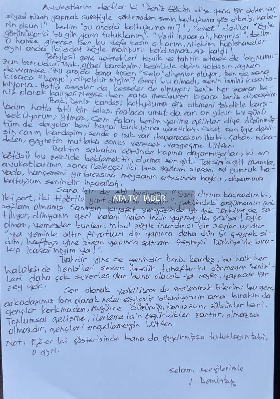 Selahattin Demirtaş’tan Deniz Göktaş’a hitaben yazılan mektup yayımlandı