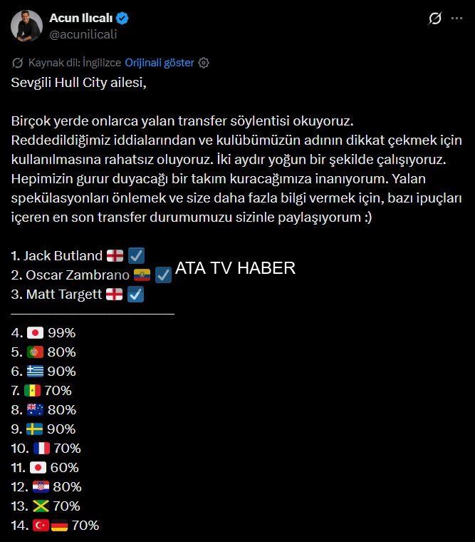 Acun Ilıcalı'dan Hull City'nin Güncel Transfer Durumu