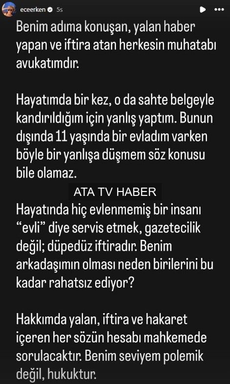 Ece Erken’den Yalanlama: Hakkındaki ‘Yasak Aşk’ İddialarına Hukuki Yanıt